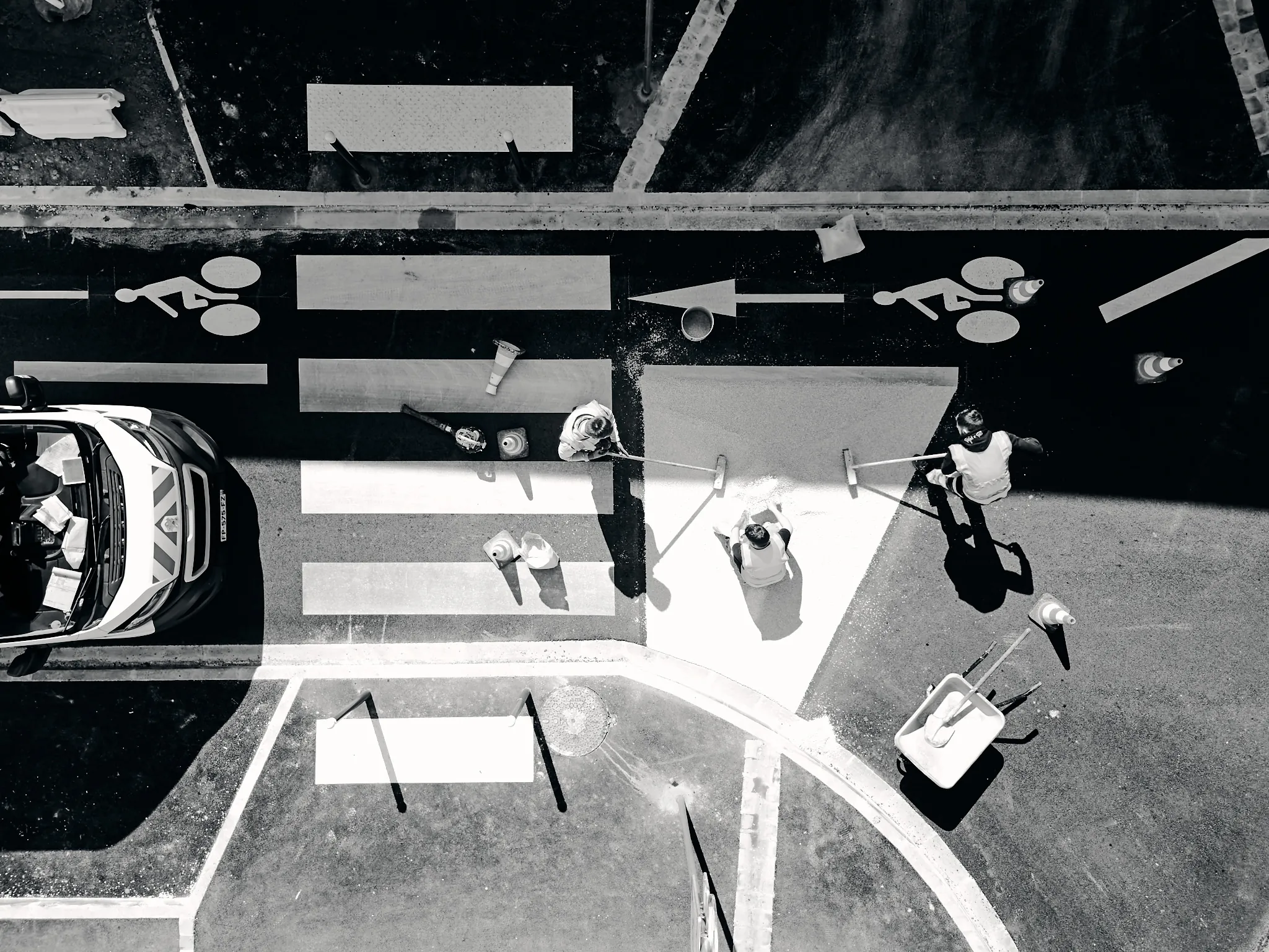 Construction site in black and white